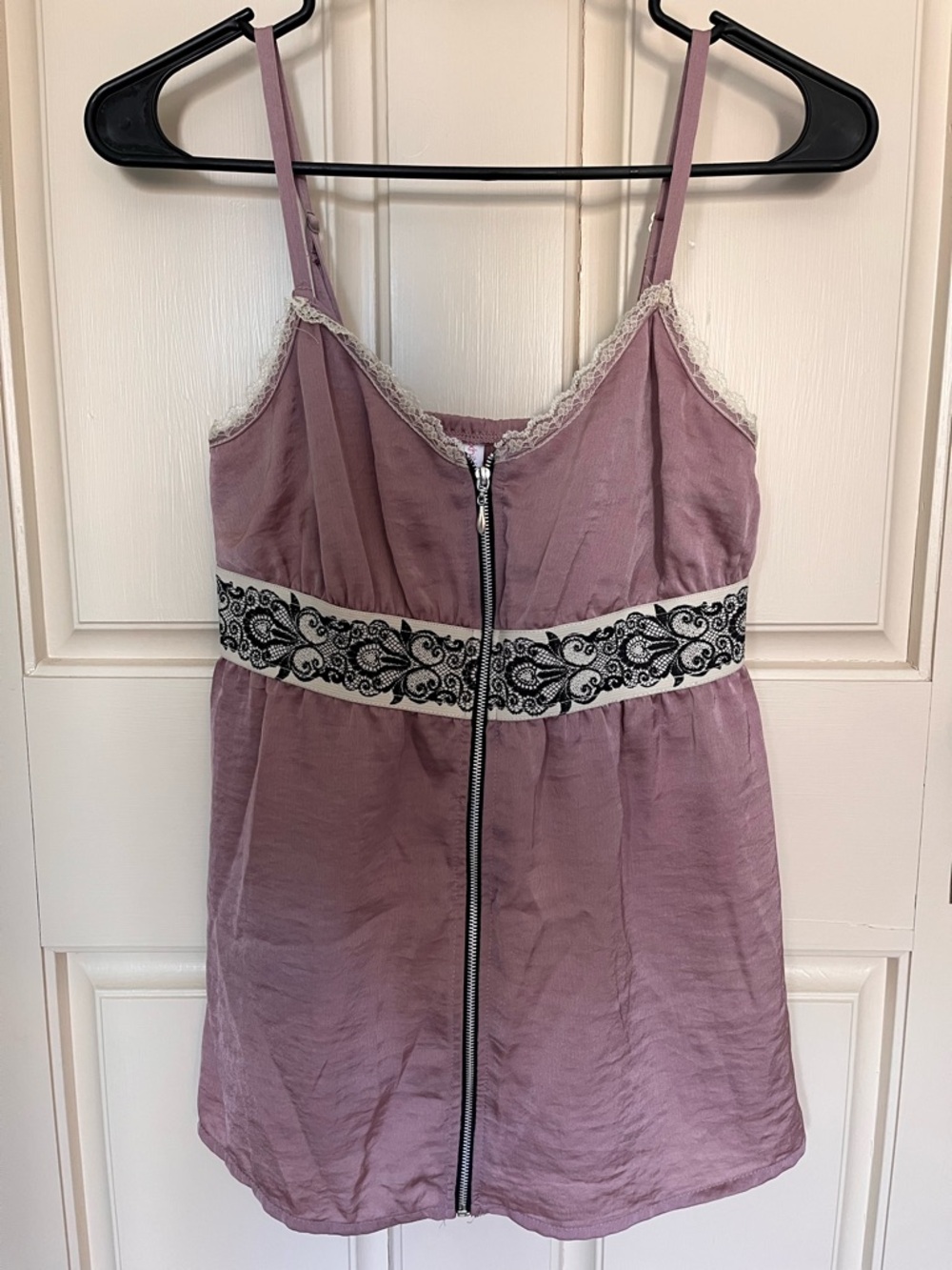 Xhilaration Mauve Satin Lace-Trim Slip with Embroidered Waist